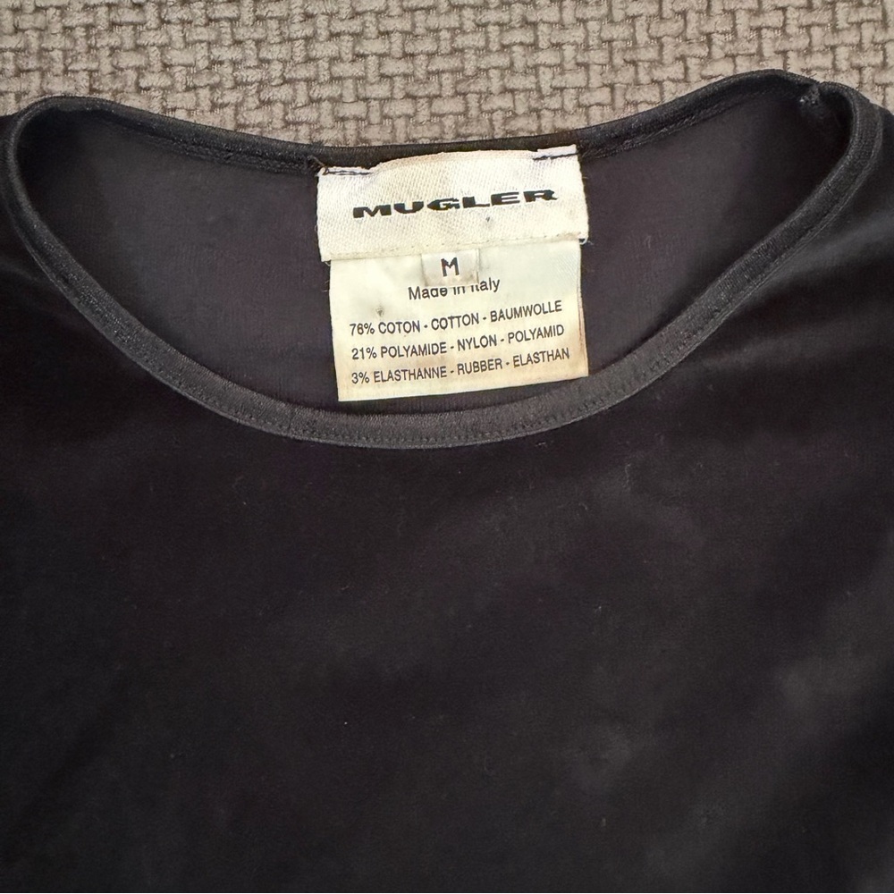 Mugler Vintage Black Velvet Top M Shirt Faux Corset Long Sleeve Goth Whimsigoth - Picture 4 of 13